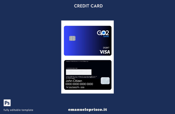 modello di carta di debito visto GO bank stile verificato